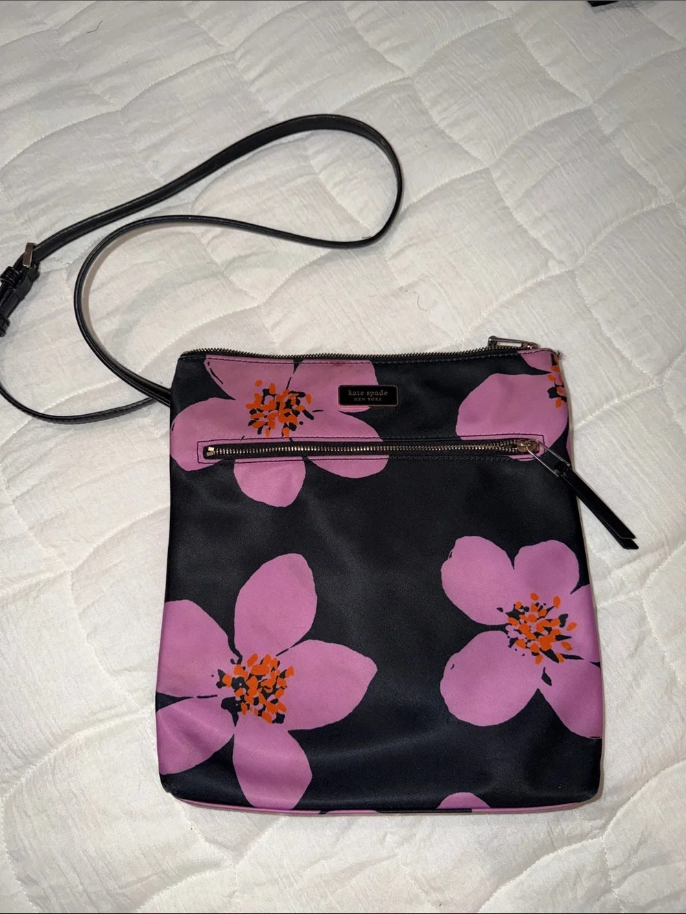 kate spade Black Crossbody Bag with Pink Floral Design